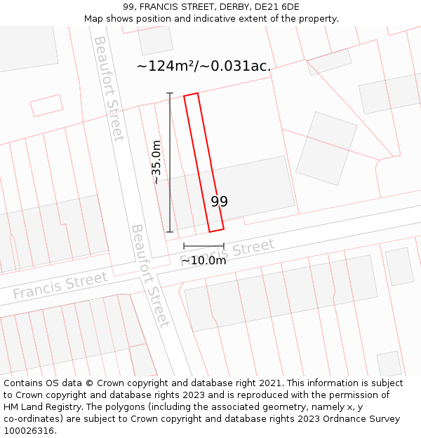 99, FRANCIS STREET, DERBY, DE21 6DE: Plot and title map