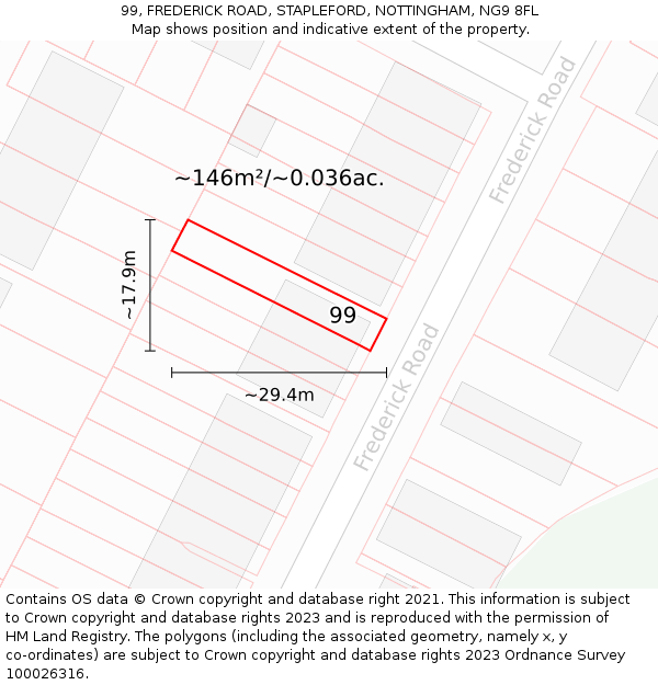 99, FREDERICK ROAD, STAPLEFORD, NOTTINGHAM, NG9 8FL: Plot and title map