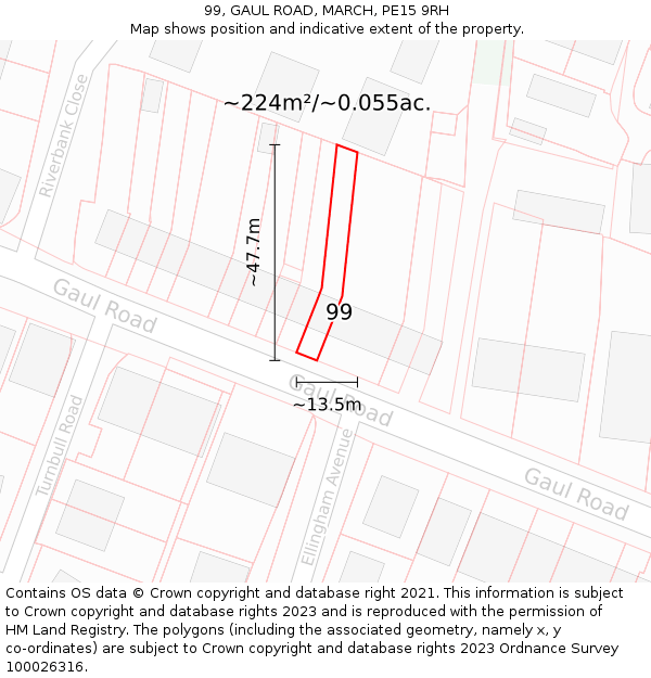 99, GAUL ROAD, MARCH, PE15 9RH: Plot and title map