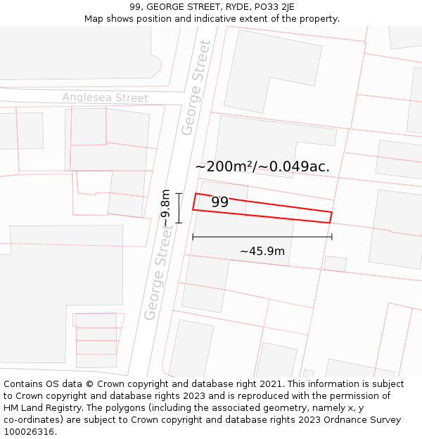 99, GEORGE STREET, RYDE, PO33 2JE: Plot and title map
