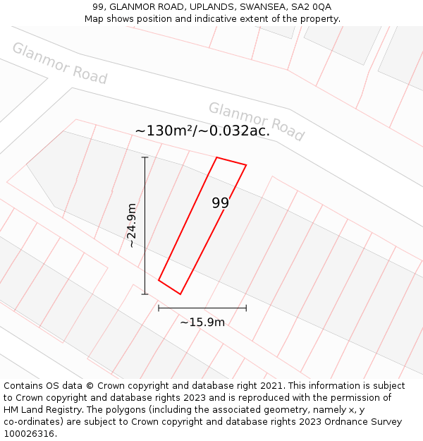 99, GLANMOR ROAD, UPLANDS, SWANSEA, SA2 0QA: Plot and title map