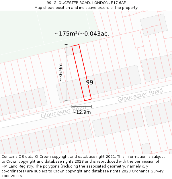 99, GLOUCESTER ROAD, LONDON, E17 6AF: Plot and title map