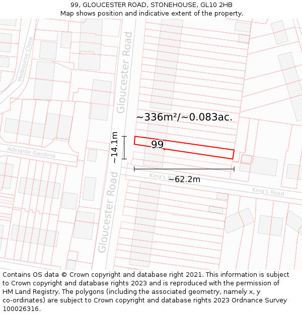 99, GLOUCESTER ROAD, STONEHOUSE, GL10 2HB: Plot and title map