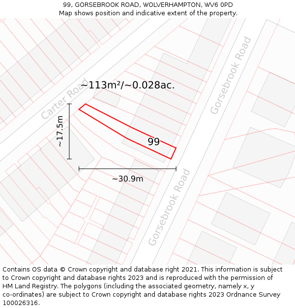 99, GORSEBROOK ROAD, WOLVERHAMPTON, WV6 0PD: Plot and title map