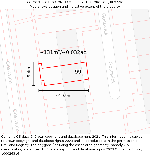 99, GOSTWICK, ORTON BRIMBLES, PETERBOROUGH, PE2 5XG: Plot and title map