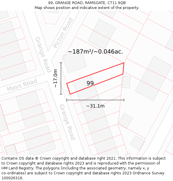 99, GRANGE ROAD, RAMSGATE, CT11 9QB: Plot and title map