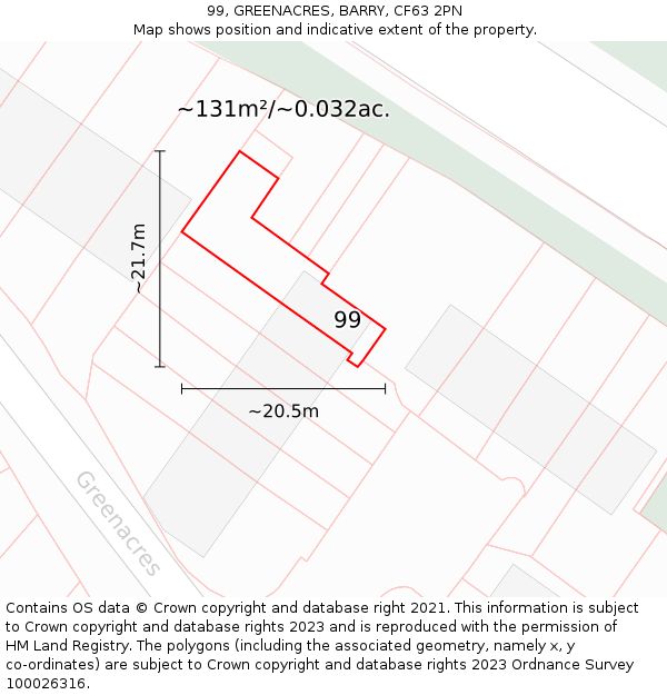 99, GREENACRES, BARRY, CF63 2PN: Plot and title map