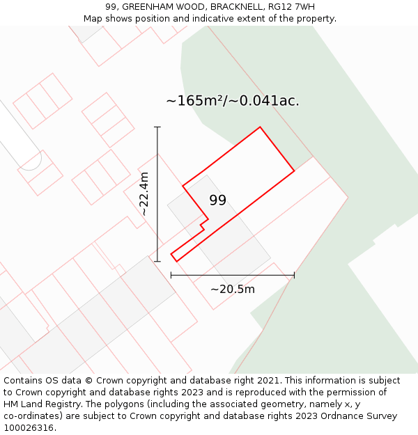 99, GREENHAM WOOD, BRACKNELL, RG12 7WH: Plot and title map