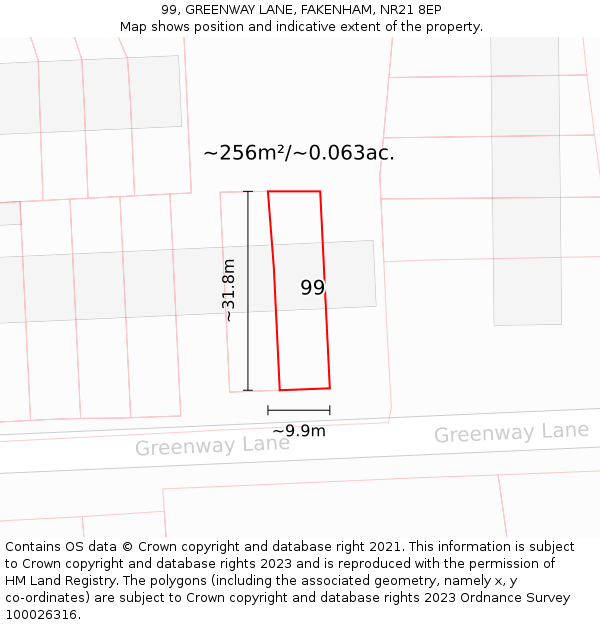 99, GREENWAY LANE, FAKENHAM, NR21 8EP: Plot and title map