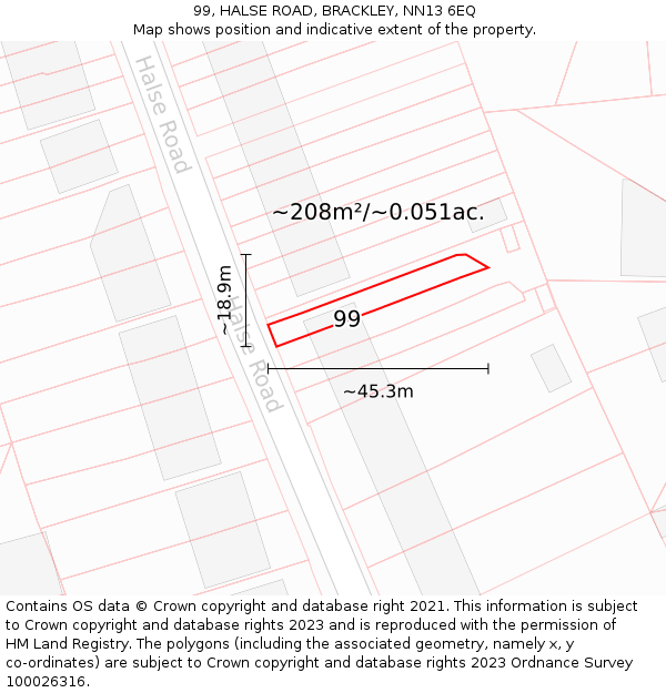 99, HALSE ROAD, BRACKLEY, NN13 6EQ: Plot and title map