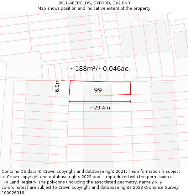 99, HAREFIELDS, OXFORD, OX2 8NR: Plot and title map