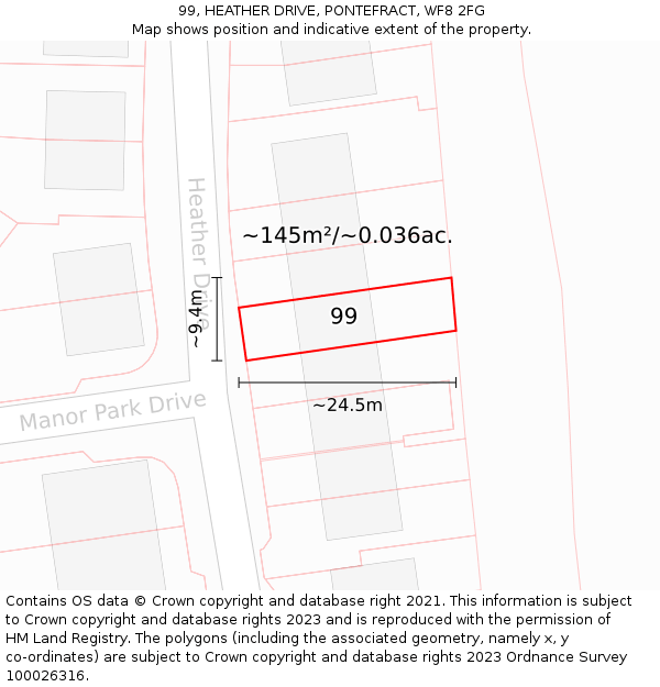 99, HEATHER DRIVE, PONTEFRACT, WF8 2FG: Plot and title map