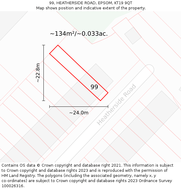 99, HEATHERSIDE ROAD, EPSOM, KT19 9QT: Plot and title map