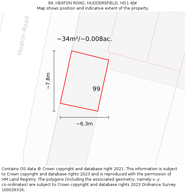 99, HEATON ROAD, HUDDERSFIELD, HD1 4JW: Plot and title map