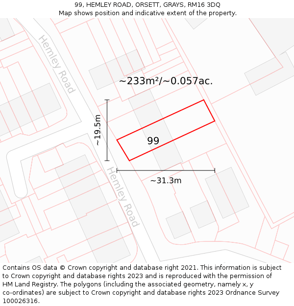 99, HEMLEY ROAD, ORSETT, GRAYS, RM16 3DQ: Plot and title map
