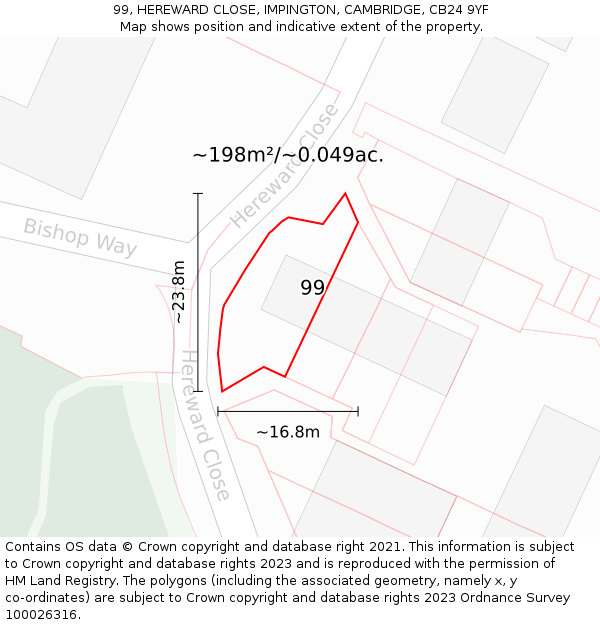 99, HEREWARD CLOSE, IMPINGTON, CAMBRIDGE, CB24 9YF: Plot and title map