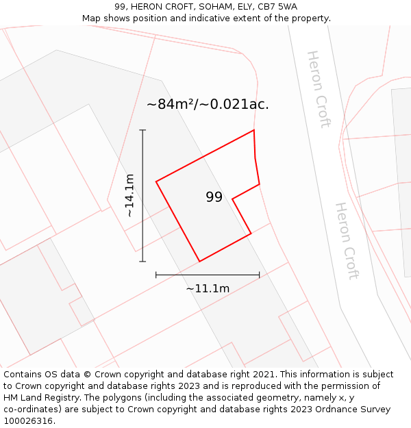99, HERON CROFT, SOHAM, ELY, CB7 5WA: Plot and title map