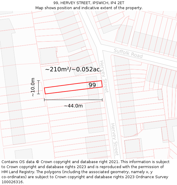 99, HERVEY STREET, IPSWICH, IP4 2ET: Plot and title map