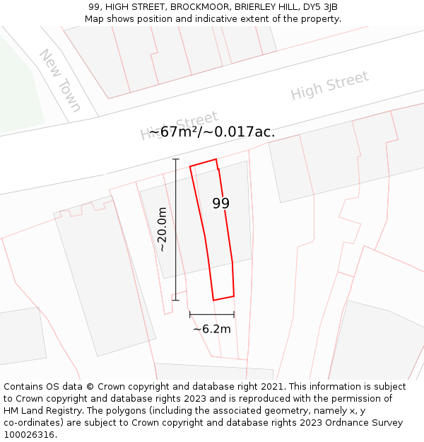 99, HIGH STREET, BROCKMOOR, BRIERLEY HILL, DY5 3JB: Plot and title map