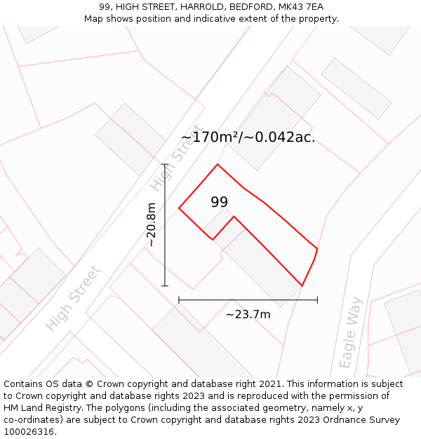 99, HIGH STREET, HARROLD, BEDFORD, MK43 7EA: Plot and title map