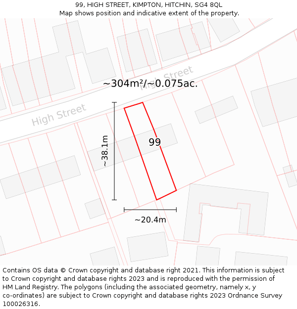 99, HIGH STREET, KIMPTON, HITCHIN, SG4 8QL: Plot and title map