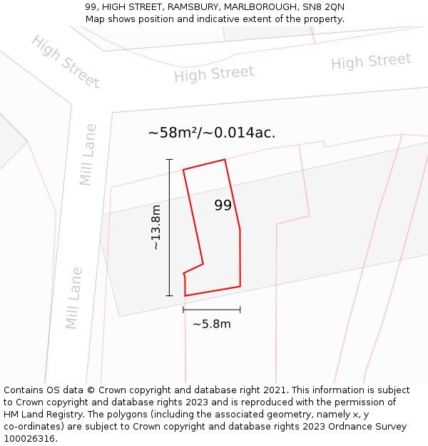 99, HIGH STREET, RAMSBURY, MARLBOROUGH, SN8 2QN: Plot and title map