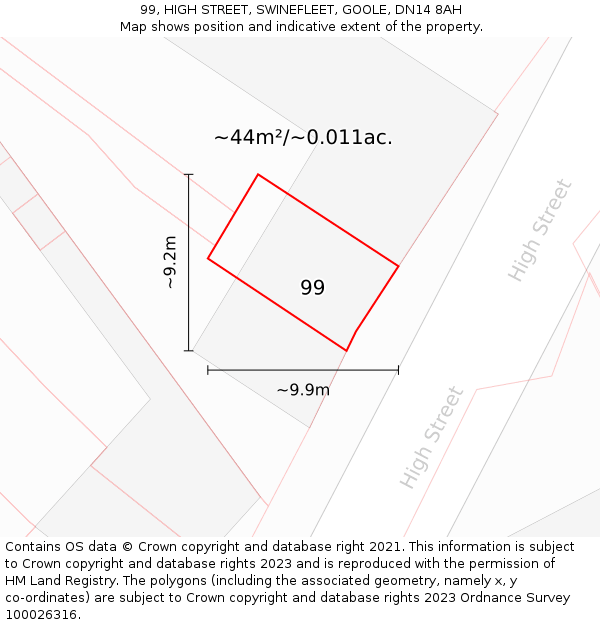 99, HIGH STREET, SWINEFLEET, GOOLE, DN14 8AH: Plot and title map