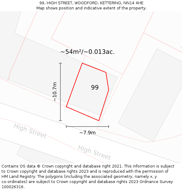 99, HIGH STREET, WOODFORD, KETTERING, NN14 4HE: Plot and title map