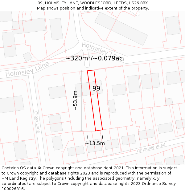 99, HOLMSLEY LANE, WOODLESFORD, LEEDS, LS26 8RX: Plot and title map