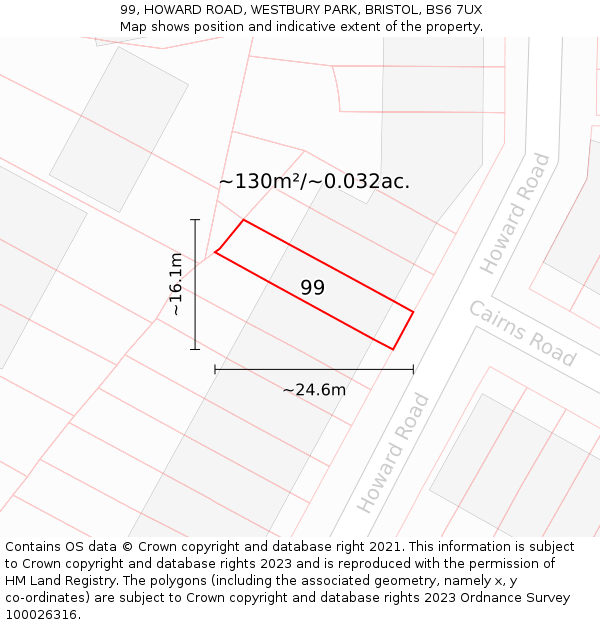 99, HOWARD ROAD, WESTBURY PARK, BRISTOL, BS6 7UX: Plot and title map