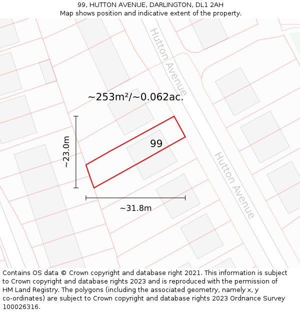 99, HUTTON AVENUE, DARLINGTON, DL1 2AH: Plot and title map