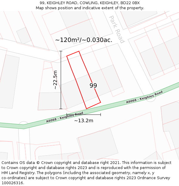 99, KEIGHLEY ROAD, COWLING, KEIGHLEY, BD22 0BX: Plot and title map
