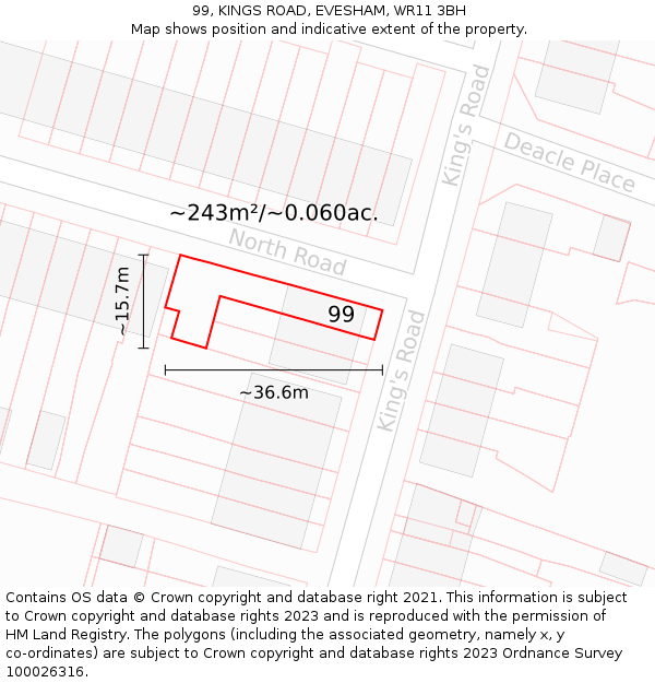 99, KINGS ROAD, EVESHAM, WR11 3BH: Plot and title map