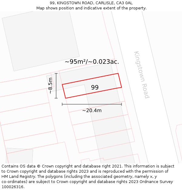 99, KINGSTOWN ROAD, CARLISLE, CA3 0AL: Plot and title map