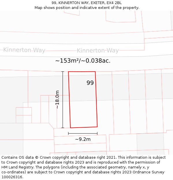 99, KINNERTON WAY, EXETER, EX4 2BL: Plot and title map