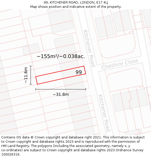 99, KITCHENER ROAD, LONDON, E17 4LJ: Plot and title map