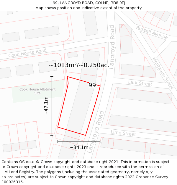 99, LANGROYD ROAD, COLNE, BB8 9EJ: Plot and title map