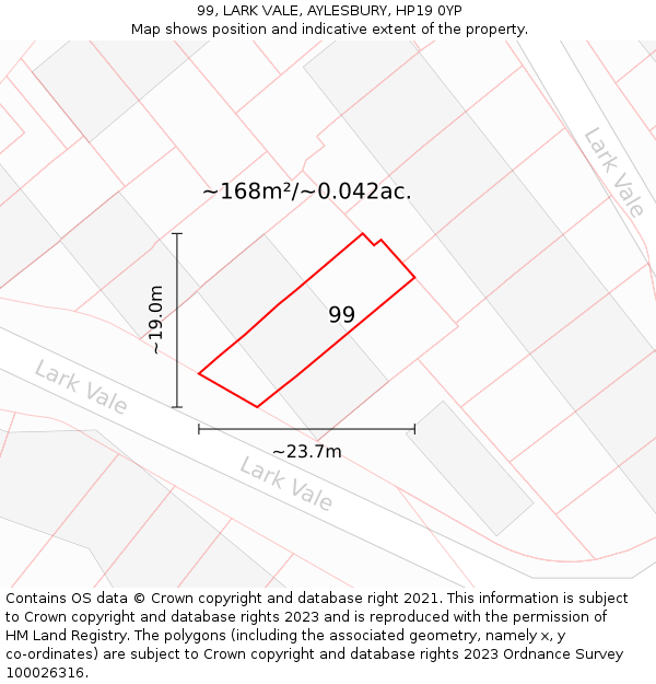 99, LARK VALE, AYLESBURY, HP19 0YP: Plot and title map