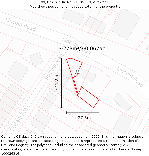 99, LINCOLN ROAD, SKEGNESS, PE25 2DR: Plot and title map