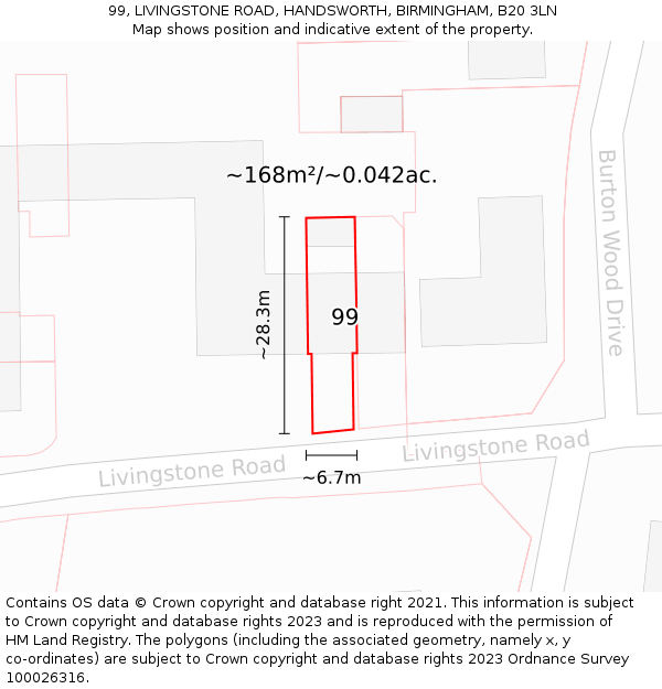99, LIVINGSTONE ROAD, HANDSWORTH, BIRMINGHAM, B20 3LN: Plot and title map