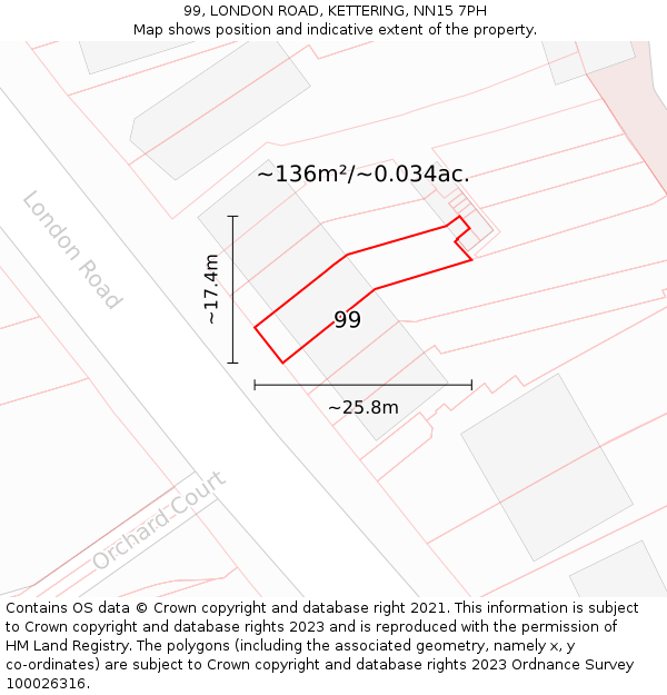 99, LONDON ROAD, KETTERING, NN15 7PH: Plot and title map