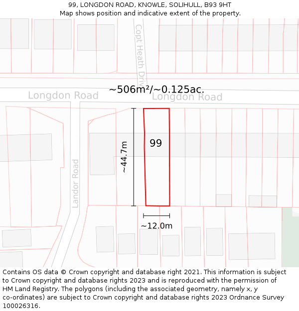 99, LONGDON ROAD, KNOWLE, SOLIHULL, B93 9HT: Plot and title map