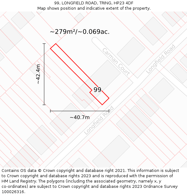 99, LONGFIELD ROAD, TRING, HP23 4DF: Plot and title map
