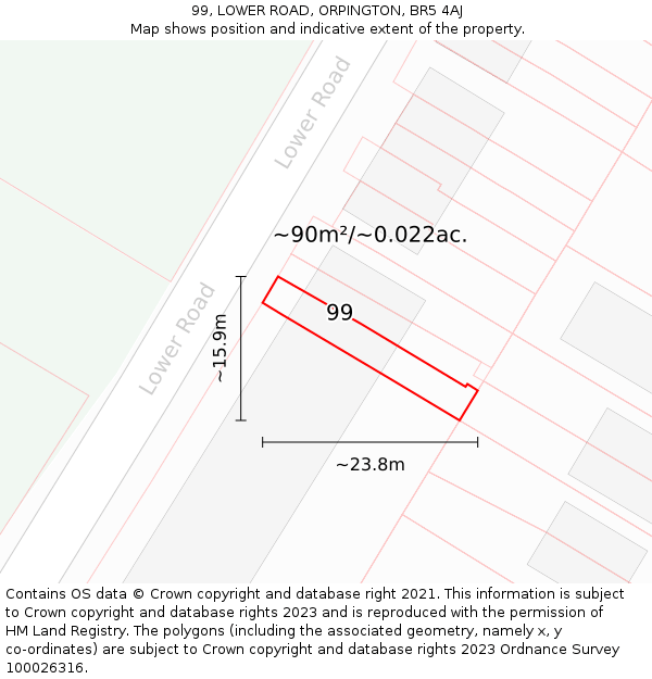 99, LOWER ROAD, ORPINGTON, BR5 4AJ: Plot and title map