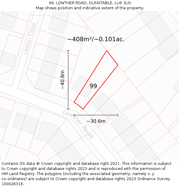 99, LOWTHER ROAD, DUNSTABLE, LU6 3LN: Plot and title map
