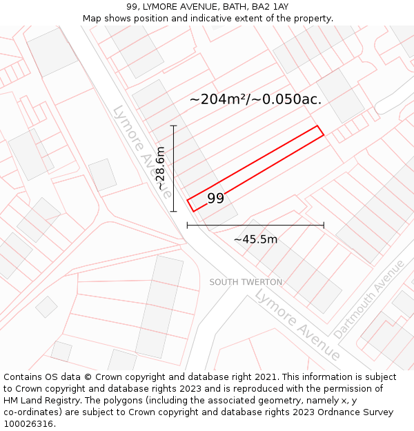 99, LYMORE AVENUE, BATH, BA2 1AY: Plot and title map