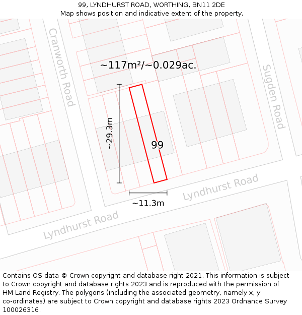 99, LYNDHURST ROAD, WORTHING, BN11 2DE: Plot and title map