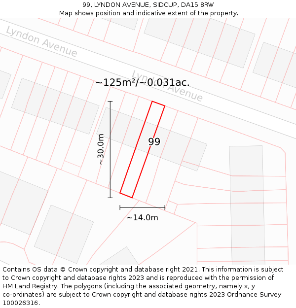 99, LYNDON AVENUE, SIDCUP, DA15 8RW: Plot and title map