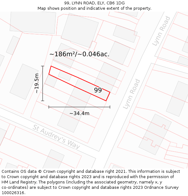 99, LYNN ROAD, ELY, CB6 1DG: Plot and title map