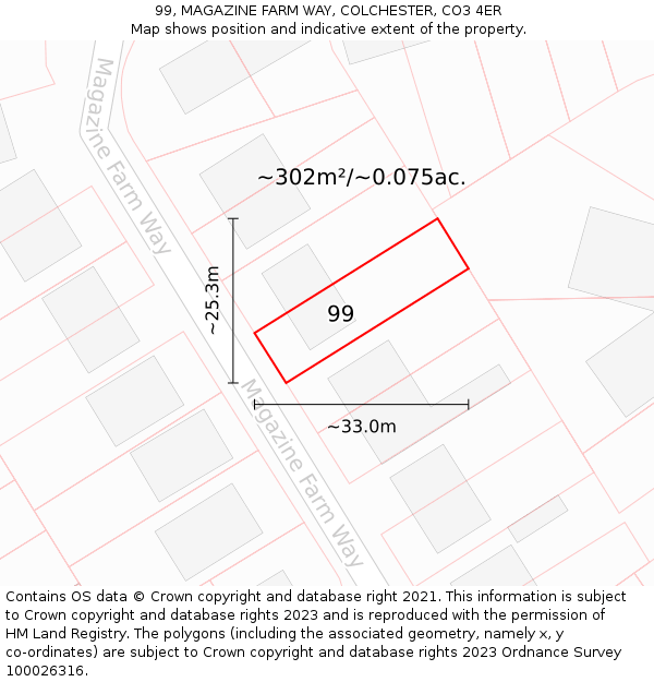 99, MAGAZINE FARM WAY, COLCHESTER, CO3 4ER: Plot and title map